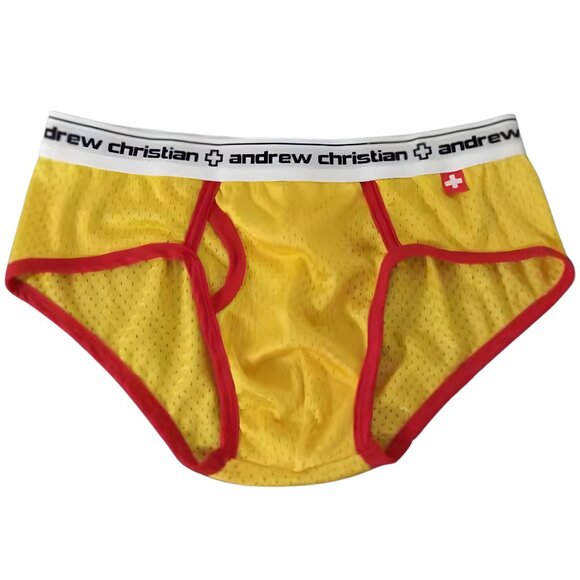 Andrew Christian Vintage Mesh Underwear Yellow Large - Picture 1 of 1